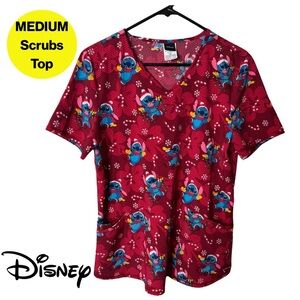 2/for $20 🪩 SANTA STITCH Vibrant Holiday Scrubs Top 🩺 (Size Medium)